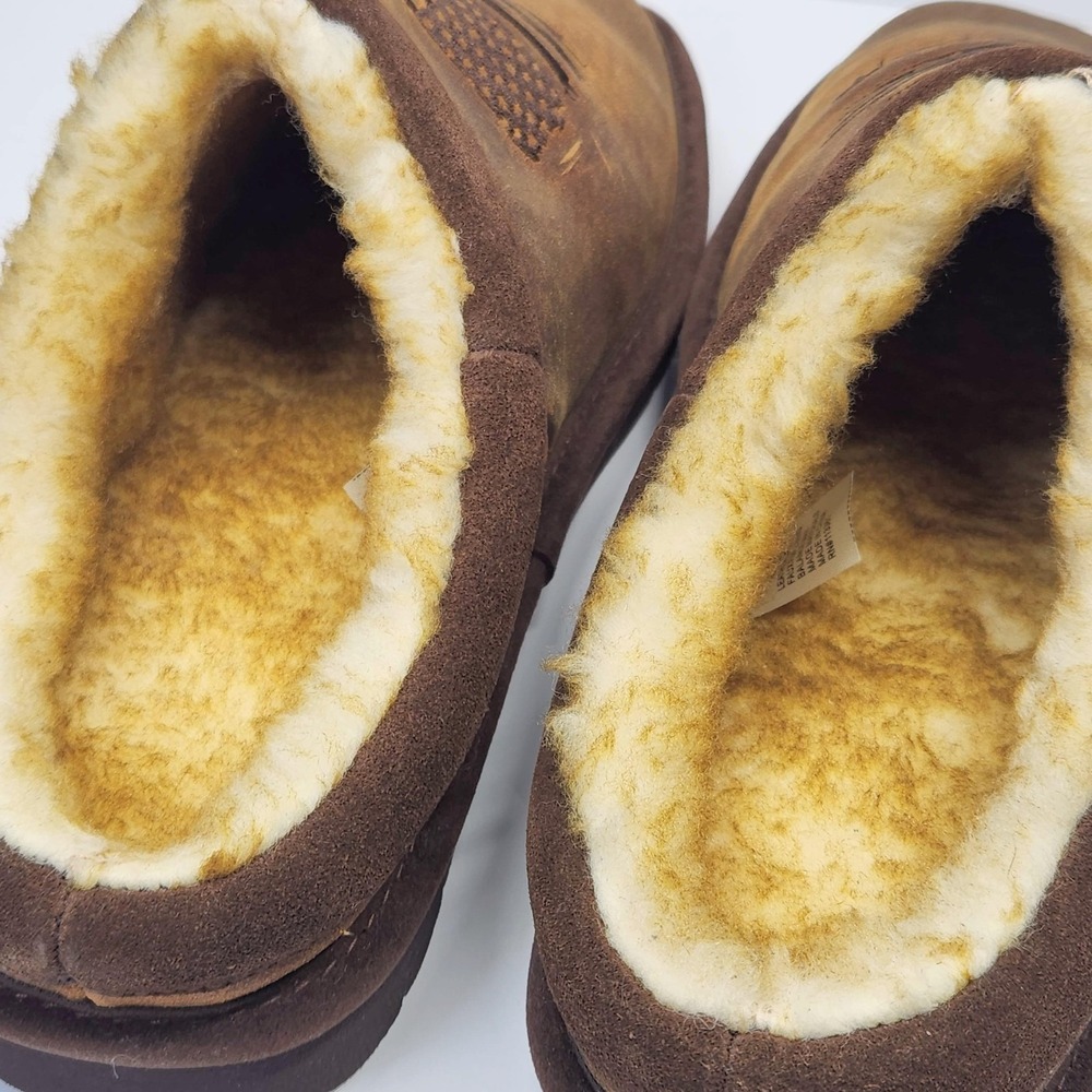 Ariat Shoes Mens Size 10 Brown Leather Faux Fur Mule Slippers Flag AR2692-200 - Picture 6 of 15